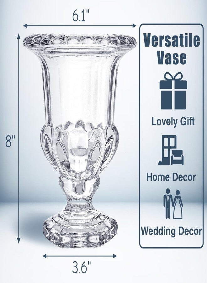 ELFULLY 8 Inch Glass Urn Vase, Large Crystal Glass Vase, Vintage Vases for Centerpiece, Pedestal Flower Bottle, Decorative Vases for Wedding Home Decor Housewarming Gift - Image 2